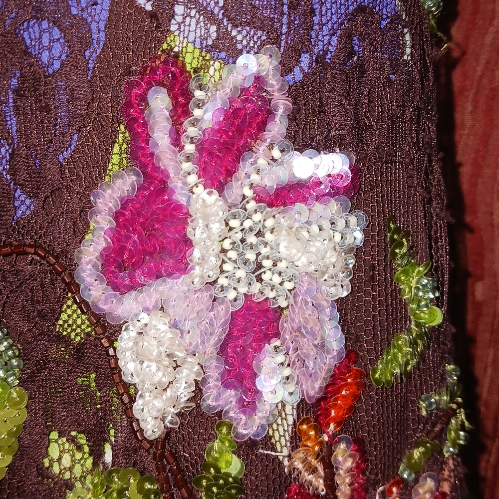 RALPH LAUREN Brown Sequin/Beads Floral Sleeveless Cocktail Dress Women's 2 NWT - Picture 12 of 16